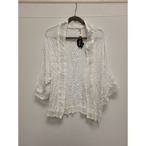 Shoreline White Cardigan 1XL Crochet Trim Open Front Cover Up Lightweight Top